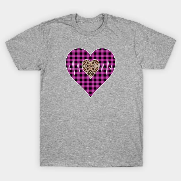 Women’s Striped Plaid Printed Heart Valentine's Day T-Shirt by Nicolas5red1